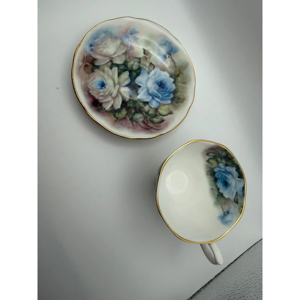 Vintage Royal Garden Rose Blossom Teacup & Saucer Set of 4 Staffordshire England